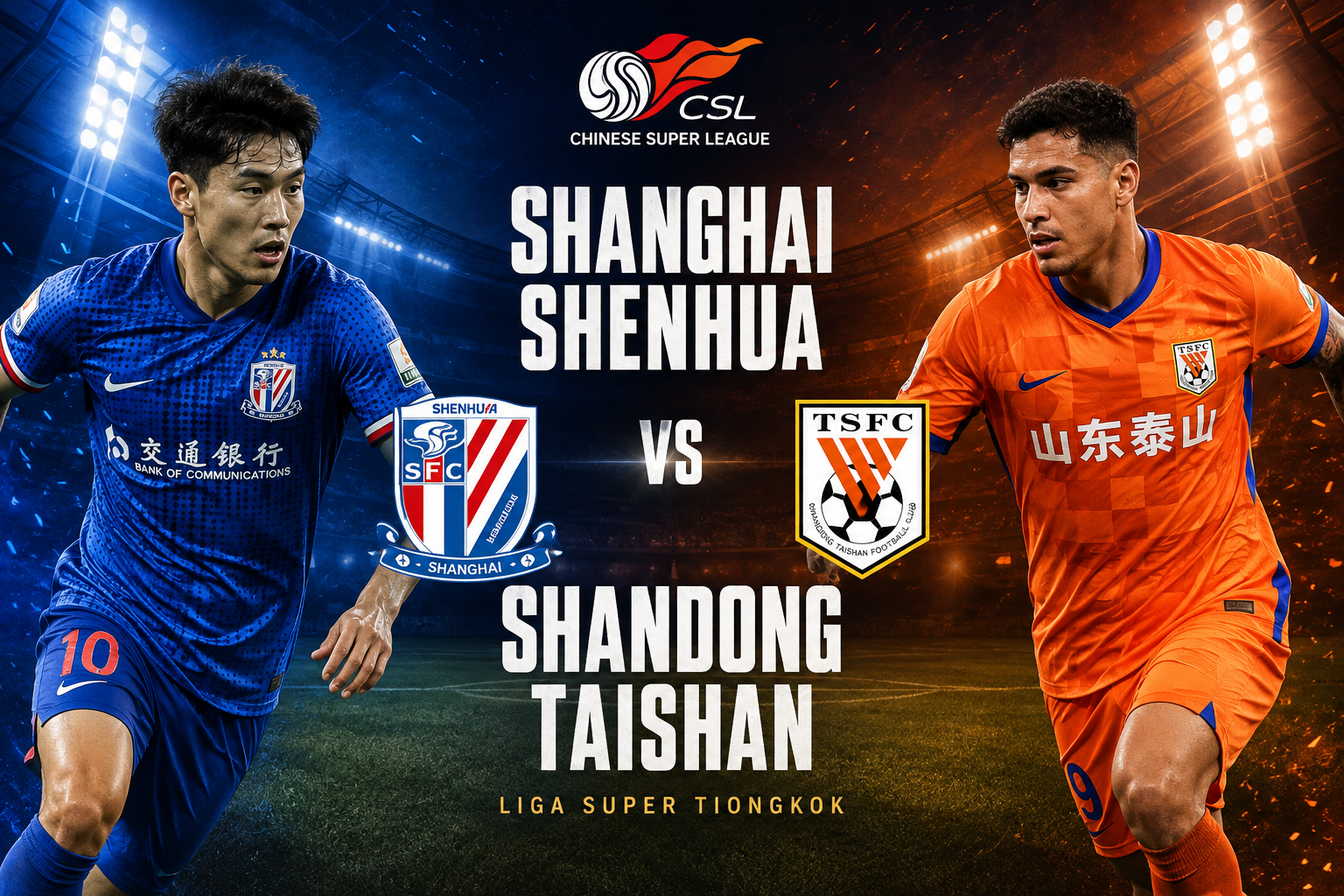 Tigoals: Shanghai Shenhua vs Shandong Taishan Liga Super Tiongkok Sore Ini Pukul 18.35 WIB, Duel Sengit di Shanghai Stadium