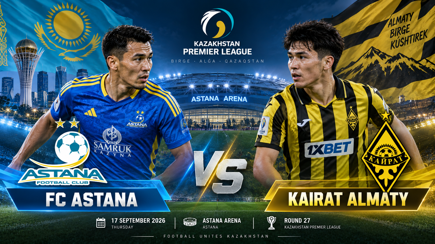 Tigoals Ikuti Persaingan FC Astana vs Kairat Almaty di Kazakhstan Premier League Malam Ini Pukul 21.00 WIB