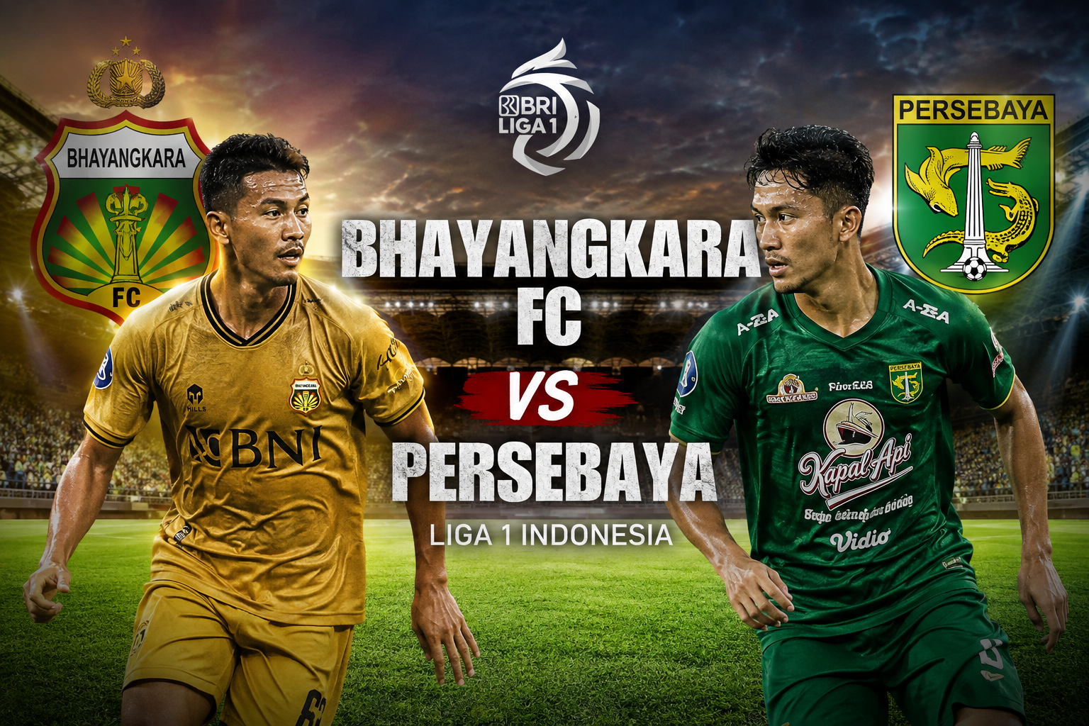 Tigoals : Bhayangkara FC vs Persebaya Liga 1 Indonesia Sore Ini Pukul 15.30 WIB, Duel Sengit di Lapangan