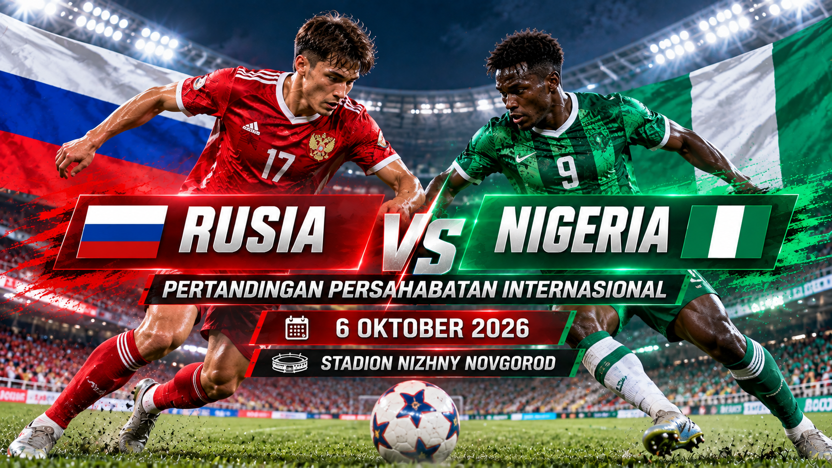 Rusia vs Nigeria Malam Ini Pukul 23.00 WIB, Tigoals Ikuti Duel Uji Coba Internasional di Nizhny Novgorod