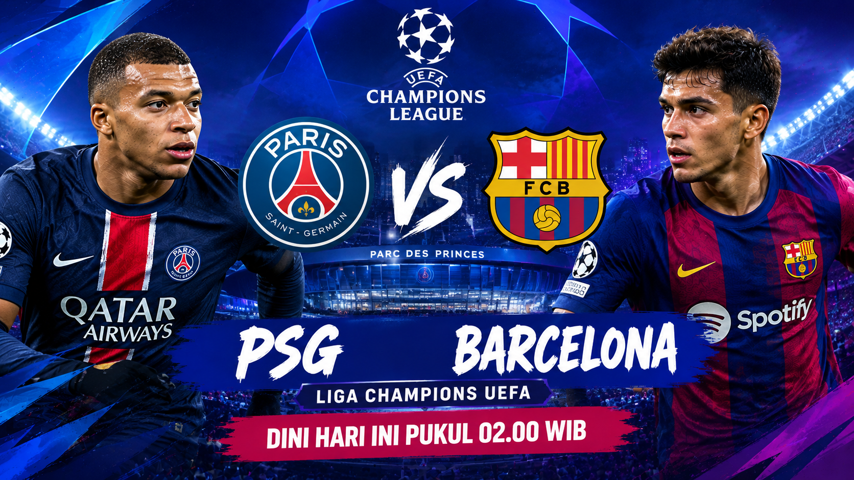 PSG vs Barcelona Dini Hari Ini Pukul 02.00 WIB, Tigoals Angkat Duel Dua Raksasa Eropa di Liga Champions